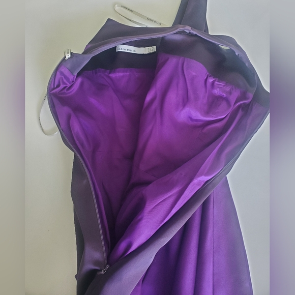Karen Millen Satin Cocktail Dress Asymmetrical Ruffle Stretch Rich Purple - Picture 9 of 16